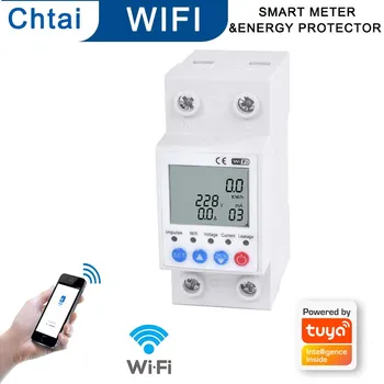 Chtai Wifi 2p 63a умен м и защита на енергия устройство с регулируемо напрежение защита от претоварване и изтичане на земята elcb