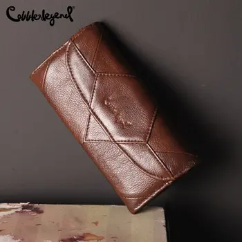 Cobbler Legend Дълъг портфейл от естествена кожа в стил ретро, дамски портфейл, модни реколта женствена чанта за телефон