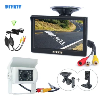 DIYKIT Безжична водоустойчива цветна CCD камера за обратно виждане за камиони IR за нощно виждане + 5-инчов LCD дисплей авто монитор за задно виждане