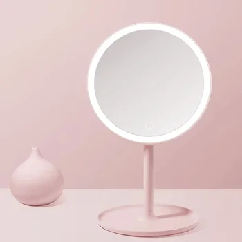 DOCO HD Огледало за грим, едностранно кръгло огледало, дневни светлини, USB зареждане, сензорен екран с променлива яркост, подарък за момичета