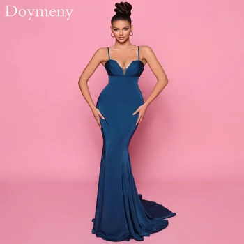 Doymeny 2023 Елегантна секси вечерна рокля русалка на тънки спагети презрамки с цип отзад, секси елегантна рокля с стреловидным влак