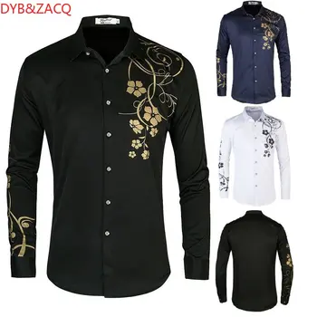 DYB & ZACQ Есенна Мъжки Ежедневни Бизнес с Модерна Риза с принтом, Универсална Долната Риза с дълъг ръкав C139 4XL5XL