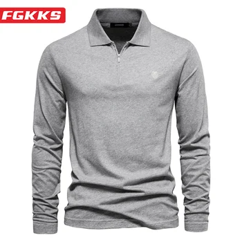 FGKKS 2023, мъжка риза с къси ръкави за отдих на открито, монофонични отгоре с V-образно деколте и дълъг ръкав, висококачествен дизайн, продажба на ризи с къси ръкави за мъже