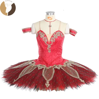 FLTOTURE Червено-Черна Рокля-Пакетче La Esmeralda, 12 Слоеве, Пола-Палачинка От Две Части За Конкурса Балерини YAGP Ballet Competition YW366