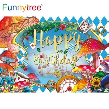 Funnytree Happy 1st Onederland Фон за Парти по случай рождения Ден на Чаша Чай Страната на Чудесата Гъби Заключване на Окото Фон За Фотосесия В Душата на Детето