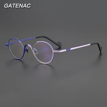 Gatenac, реколта дограма от чист титан, мъжки кръгли луксозни дизайнерски очила по рецепта, дамски ретро-оптични очила за късогледство