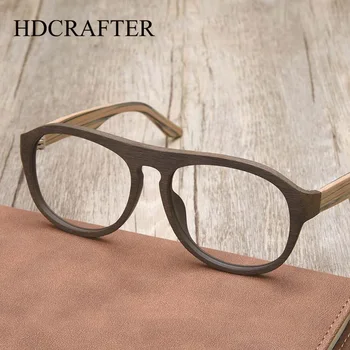 HDCRAFTER Дървени рамки за очила, мъжки ретро рамки за очила по рецепта, дамски очила за четене при оптична късогледство, компютърни очила