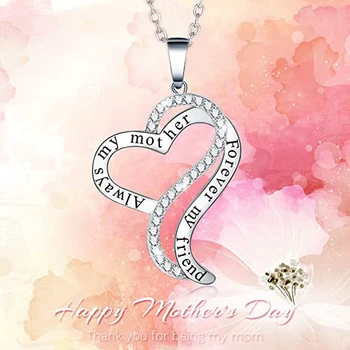 Huitan Подарък с любов за мама, модерно колие-медальон сребърен цвят с блестящи фианитами, подарък за Деня на майката 2023, ново дамско колие, бижута