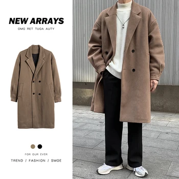IEFB Японска тенденция на мъжкото свободно ежедневното однобортное палто, есенни и зимни якета, модерно нова вълнена дълго палто с дълъг ръкав за мъже
