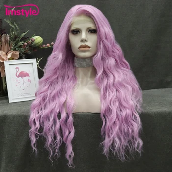 Imstyle розово лилаво завързана Синтетични перука, завързана предни перука вълна вода перуки за жени от устойчиви на топлина влакна с дълга коса cosplay перуки