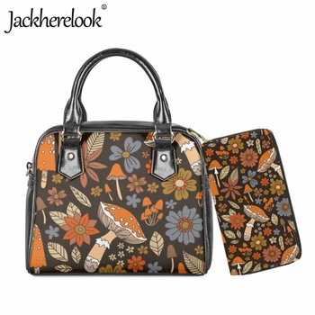 Jackherelook, нова кожена чанта през рамо с принтом диви гъби, дамски чанти-месинджър, портфейл, 2 бр. /компл., модни ежедневна чанта