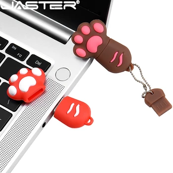 JASTER USB флаш памети Високоскоростна флаш-памет 64 GB Сладък cartoony черно котешки нокът Безплатна верижка за ключове Memory stick Бизнес подарък U диск