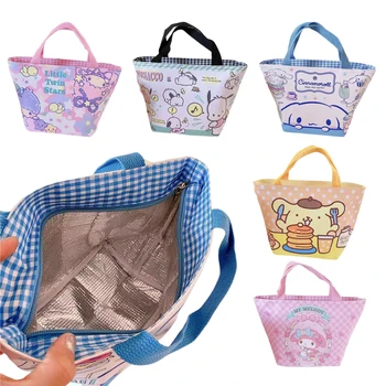 Kawaii Sanrio My Melody Bento Bag Cinnamoroll Pochacco Студентски мультяшная холщовая чанта за обяд, чанта за пикник с изолация, охлаждаемая чанта за пикник