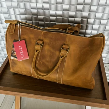 LAREET Спортна чанта от естествена кожа, мъжки пътен куфар, голям чанта за лаптоп, дамски чанти-незабавни посланици през рамо, чанти-тоут, чанти през рамо