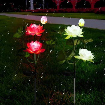 Led имитация на слънцето Цвете лотос слънчеви led светлини външен градина тревата нощна лампа Пейзаж, Обстановка домашна градина от цветя