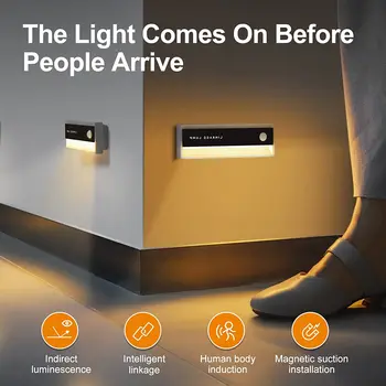 Led нощни лампи, индукционный сензор за движение на човешкото тяло, безжична зареждане чрез USB, магнитно усвояването, нощна лампа за спални, коридор