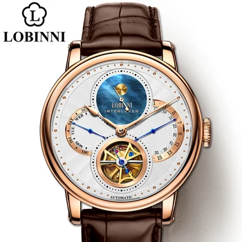 LOBINNI Римски часовник с циферблат мъжки 2020 relogio masculino с автоматично прехвърляне на Механични марки стомана и кожа Цена часовници