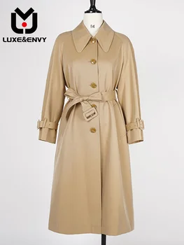 LUXE & ENVY, есен-зима, нова корейска однобортная дълга ветровка, дамско палто в голям размер, с тънка яка, леко