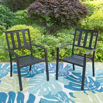 MF Studio-Комплект от 2 места за хранене столове за тераса на открито, метални штабелируемые столове за бистро за градина, двор, тегло 300 килограма, черен