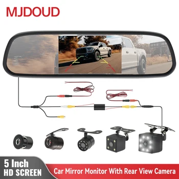 MJDOUD Автомобилно Огледало за Обратно виждане, Монитор с Камера за паркиране на колата си 5-Инчов Екран, Огледалото за Обратно виждане Камера за HD Камера за Задно виждане