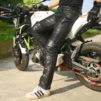 New Pants Men 100% Pure Cowhide Leather Motorcycle Pants Male Slim Fit Leather Trousers Calça De Couro кожени панталони мъжки FCY