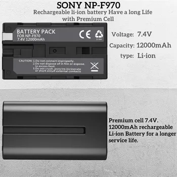NP-F970 NP-F960 NP-F930 NP-F950 Подмяна на 12000 mah, Съвместима с батерии Sony DCR-VX2100, FDR-AX1, HDR-AX2000, HDR-FX7, HVL-LBPB