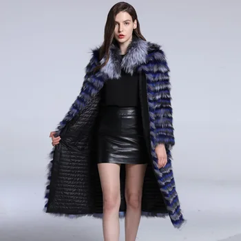 OC00465 # Зимно дамско палто от топло кожа-за крайградски пътувания, по-дълга козина от лисьей вълна, памучно палто с хоризонтални шевове