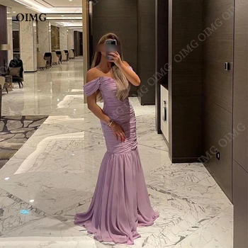 OIMG 2023, секси Русалка, светло лилаво шифоновые рокли за абитуриентски бал, къси ръкави с открити рамене, арабски вечерни рокли, официални тоалети, рокля