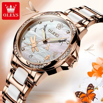 OLEVS Луксозни маркови механични часовници жените 2023, нови ежедневни модерни дамски часовници, светещи стрелки, 30 м., водоустойчива часовник, календар