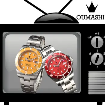 OUMASHI Мъжки часовник NH35 автоматични механични за отдих, спорт, бизнес, керамично пръстен, сапфир стъкло, водоустойчив 10 бара