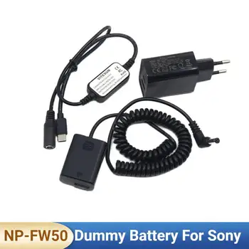 PD USB Зарядно Устройство Type-C Кабел NP-FW50 Фиктивен Батерия AC-PW20 на Пружинен Съединител dc адаптер за фотоапарат Sony ZV-E10 A7SII A7R A6300 A6500 A6000