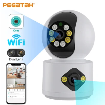 PEGATAH 4-мегапикселова камера, WiFi-камера с два екрана, следи бебето, камера за нощно виждане, PTZ камера за сигурност на закрито, безжични камери за видео наблюдение