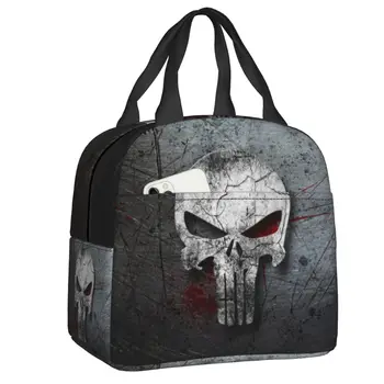 Punishers от тежък метал с виртуален скелет и череп, изолирани чанти за обяд за жени, преносим термоохладитель, обяд-бокс, чанти за пикник, чанти за хранене