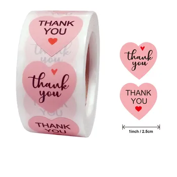 Qiduo 500 бр. стикер с розово сърце, етикети, етикети от амбалажна хартия, канцеларски материали, благодарствени картички за бизнес, кръгла залепваща стикер