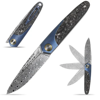 Sitivien ST245 Сгъваеми Ножове от Дамасской Стомана, Лагери, Дръжка от Титан карбон EDC Нож за Работна Колекция Къмпинг