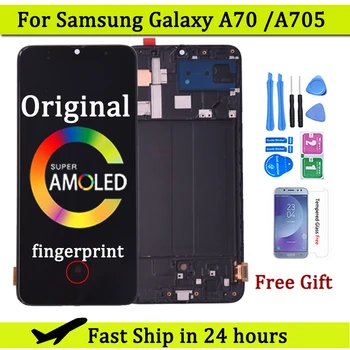 Super AMOLED На Samsung Galaxy A70 A705/DS A705F LCD дисплей С сензорен екран Дигитайзер в Събирането на A705FN A705GM LCD дисплей с рамка