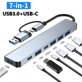 USB C Hub Type C С подкрепата на HDM RJ-45 5 6 8 11 Пристанища Док-станция С PD TF SD, AUX, Usb-Хъб 3 0 Сплитер За MacBook Air PC HUB