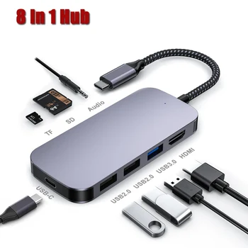 USB C Hub Док-Станция 8 в 1 Тип C ЗА HDMI Адаптер с PD 4 Аудио КЪМ HDMI USB3.0 SD/TF Card Reader за Лаптопи MacBook Pro
