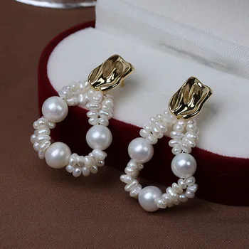 Vintage естествени перли бижута Обеци за жените златото е цветът на Очарованието на Малкия нередовни барок перлите са многопластови обеци сватба