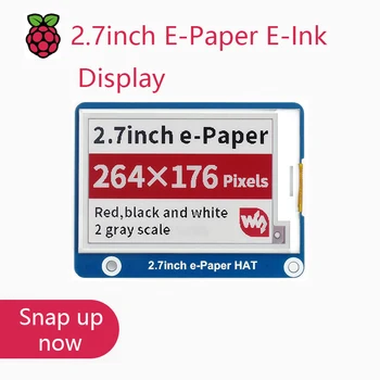 Waveshare 2,7-инчов дисплей E-Paper E-Ink HAT (B) За Raspberry Pi, 264 × 176 Пиксела, трицветна-червено / черно / бяло, интерфейс SPI