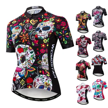 Weimostar Велосипедна фланелка с черепа за жени 2021, майк за колоезденето с къс ръкав, риза за велоспорта, Майо, за колоезденето, Майо за колоезденето