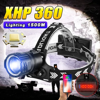 XHP360 Ултра Мощен Led Налобный Фенер С Увеличение За Самозащита Къмпинг Lanterna Зареждане Налобный Фенер с Висока Мощност на Осветление 1500 М Водоустойчив