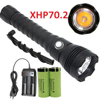 XHP70.2 Led Фенерче За Гмуркане и Подводен XHP70 Фенер За Гмуркане Linterna Водоустойчива Лампа Жълта Светлина 26650 Батерия + Зарядно устройство