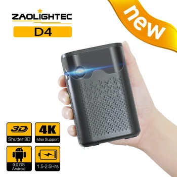 ZAOLITGHTEC D4 Мини 4K 3D Кино 1080P Интелигентни Андроид Wifi DLP Проектор за Домашно Кино Открит Преносим Проектор с Батерия