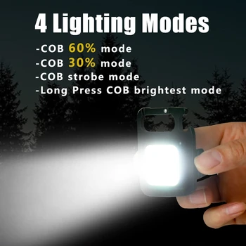 ZK30 Многофункционален мини led работна лампа, отблясъци COB ключодържател, за акумулаторна батерия за преносим фенер за нощуване на открито, тирбушон