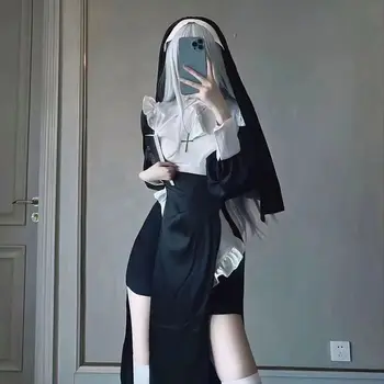 Аниме Cosplay Монахиня Секси униформи монахини Черна рокля на Хелоуин Ежедневни костюми за жени Cosplay монахиня