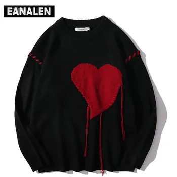 араджуку вязаный пуловер uly с шарките на любовта, мъжки пуловер в стил пънк-рок, черно, червено, пуловер otic vintae randpa, женски сладък пуловер