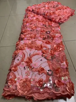 Африканска 3D лейси кърпа 5 ярда 2022, високо качество, расшитая мъниста, френска нигерийская лейси плат с пайети за сватба
