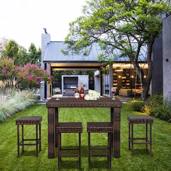 Бар стол-комплект от маса и стол от 5 кафяви градиентных елементи градинска мебел за улицата и градината