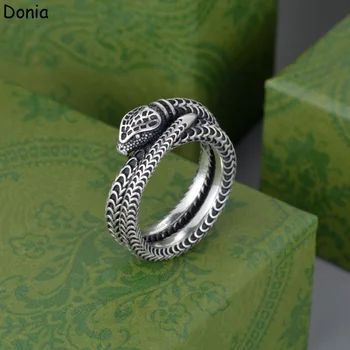 Бижута Donia Европейската и американската мода Ретро под формата на змия Старинен сребърен пръстен Нова луксозна двойка мъже и жени